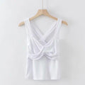 Women Solid Color V Neck Back Crossed Design Knitted Tank Top