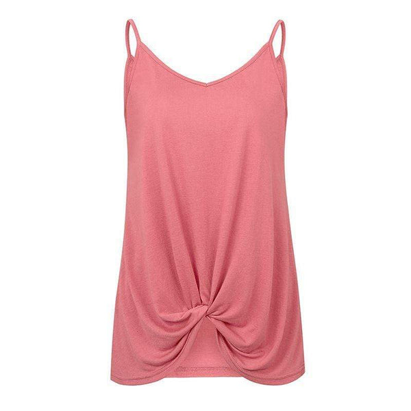 Women Solid Color V Neck Sleeveless Knotted Spaghetti Strap Camis