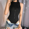 Women Sporty Zipper Pattern Sleeve Plain Color Bodysuit