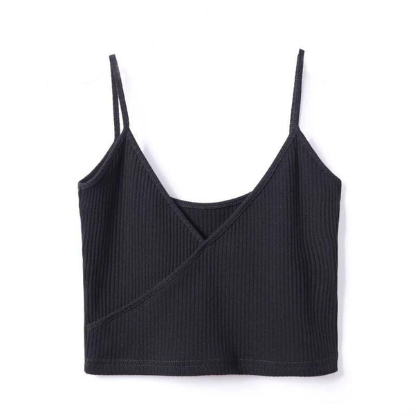 Women Summer V Neck Solid Color Knitted Wrap Camisole