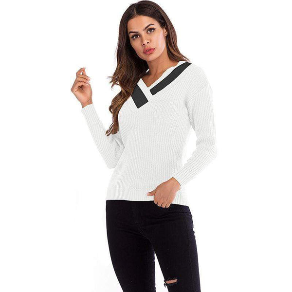 Women Unique Cross V Neck Design Casual Long Sleeves Sweater