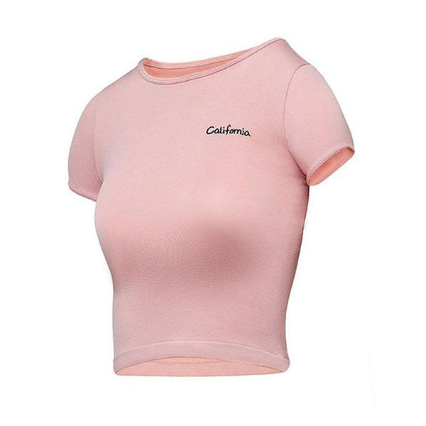 Young Girl Solid Color Short-sleeve Stretch Slimming Sports Crop Top