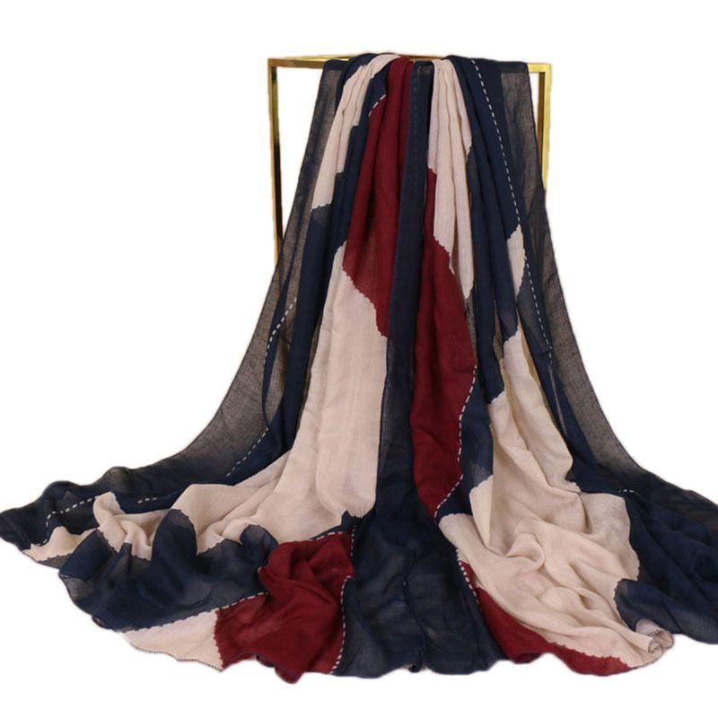 New Arrival Geometric Pattern Color Blocking Voile Scarf