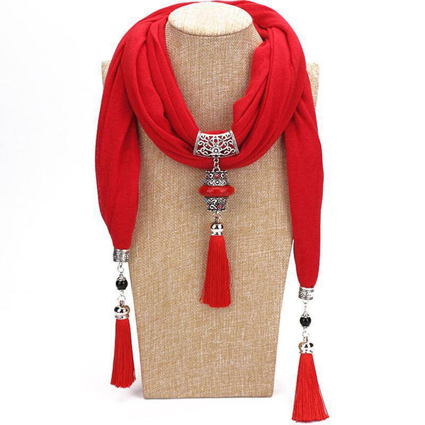TIY Scarves Retro Ethnic Style Women Unique Tassel Pendant Scarf Necklace TIY