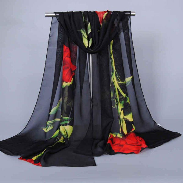 TIY Scarves Rose Flowers Sunscreen Chiffon Shawl Scarf For Lady TIY
