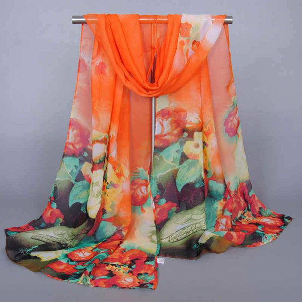 TIY Scarves Smooth Chiffon Flowers Bottle Printing Autumn & Winter Shawl Scarves TIY