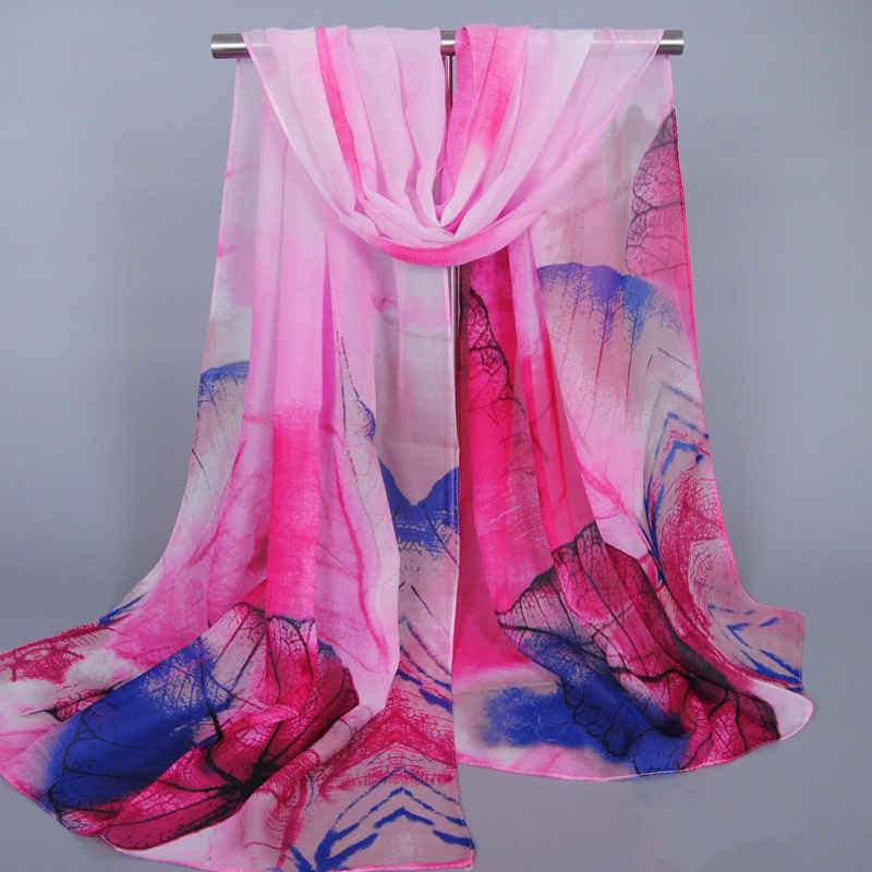 TIY Scarves Smooth Chiffon Leaf Printing Autumn & Winter Shawl Scarves TIY