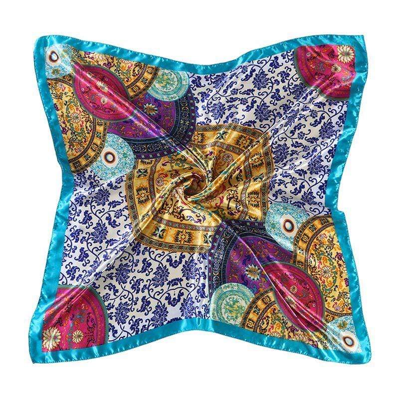 Sweet Women Bright Multicolor Flowers Print Multifunctional Use 90*90 Satin Scarf