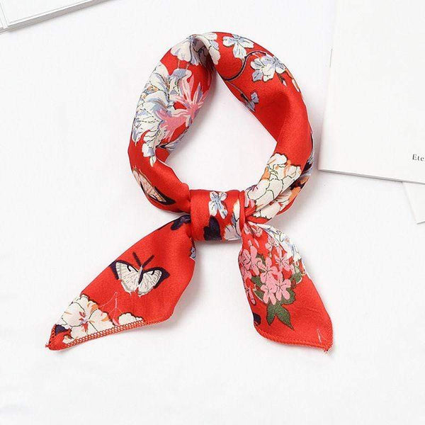 Sweet Women Fresh Flower Print Bright Color Satin Scarf
