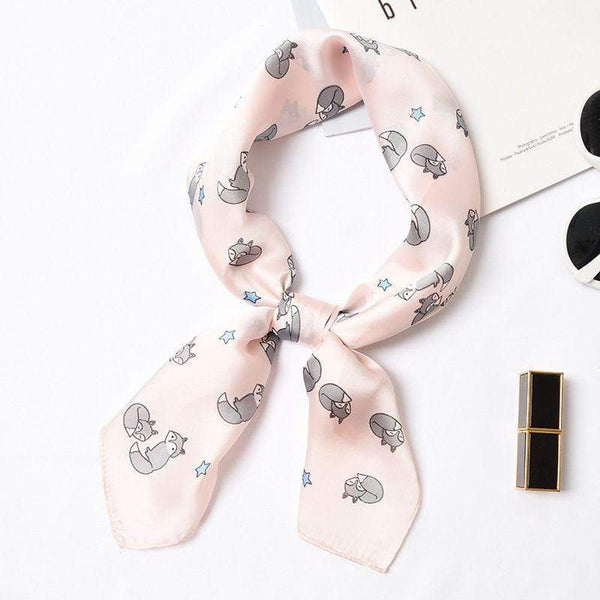 Sweet Women Fresh Style Cute Fox Printed Elegant Satin Scarf