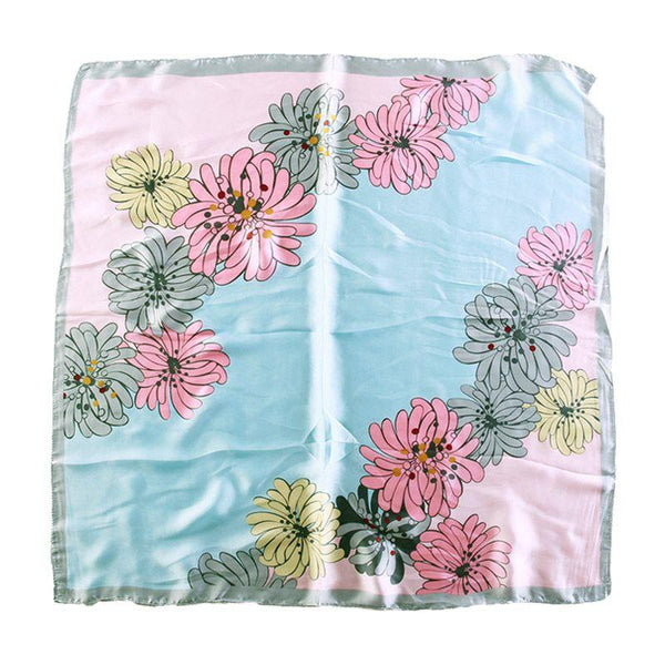 Sweet Young Lady Classic Daisy Flowers Print Color Blocking Silk Scarf