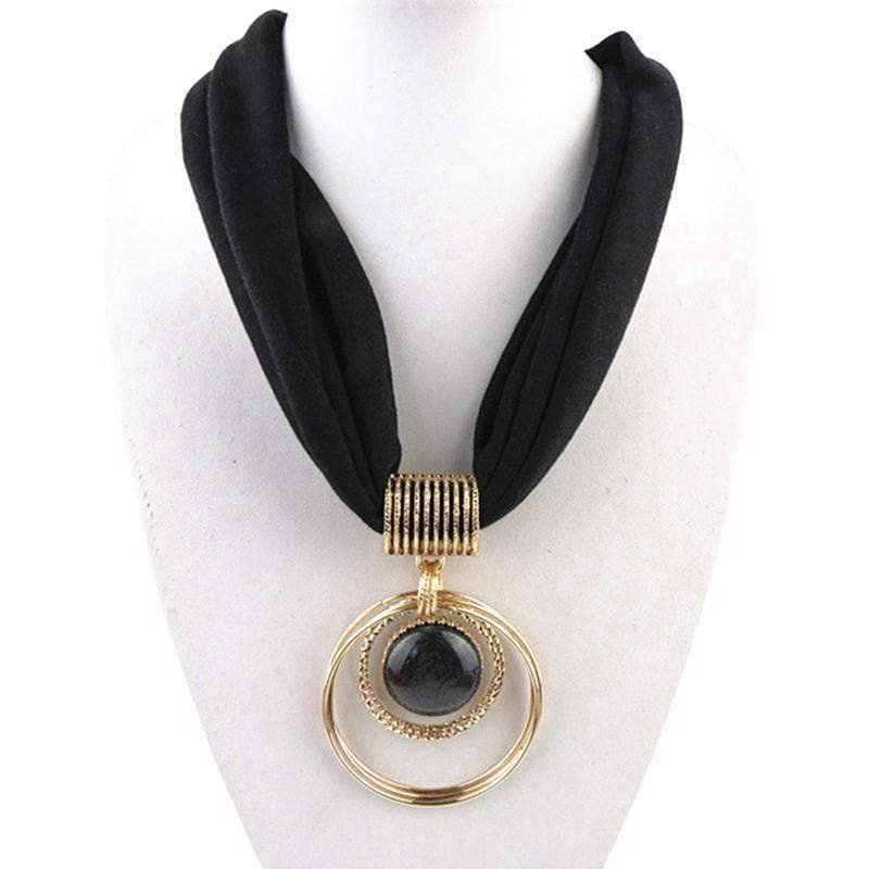 Unique Design Women Alloy Ring Pendant Scarf Necklace