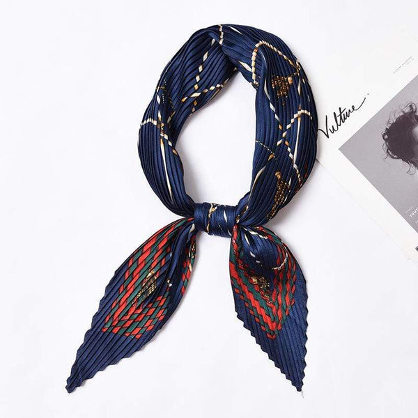 Unique Pleated Design Women Chain Print Satin Scarf