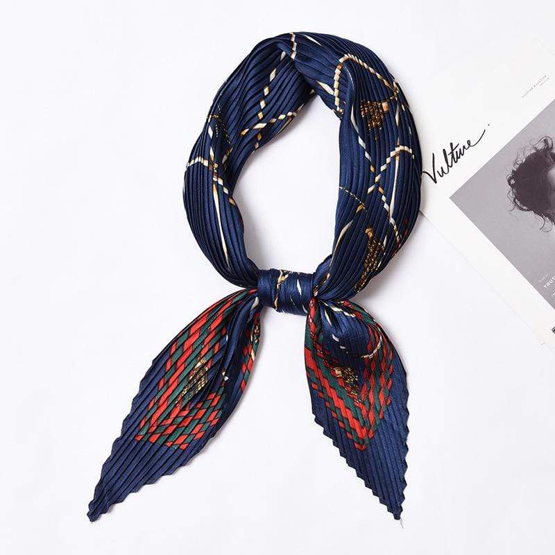 Unique Pleated Design Women Chain Print Satin Scarf