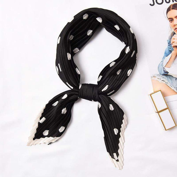 Unique Pleated Design Women Polka Dot Print Satin Scarf