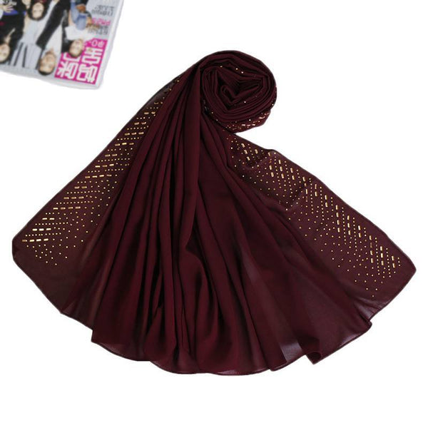 Unique Rhinestone Decorated Solid Color Women Chiffon Scarf