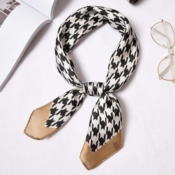 TIY Scarves Vintage Pattern Houndstooth Print Double Color Satin Scarf TIY