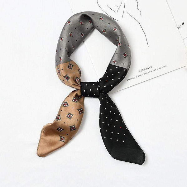 TIY Scarves Vintage Pattern Women Block Color Satin Square Scarf TIY