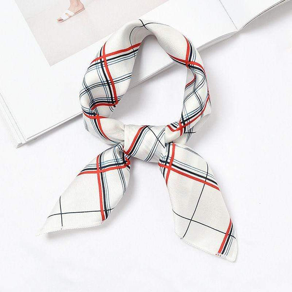 Vintage Plaid Pattern Women Elegant Chiffon Square Scarf