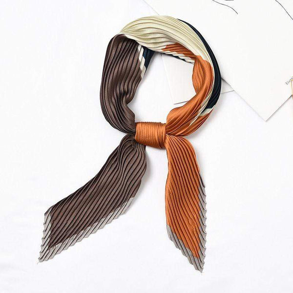 TIY Scarves Vintage Simple Color Blocking Design Women Pleated Satin Scarf TIY