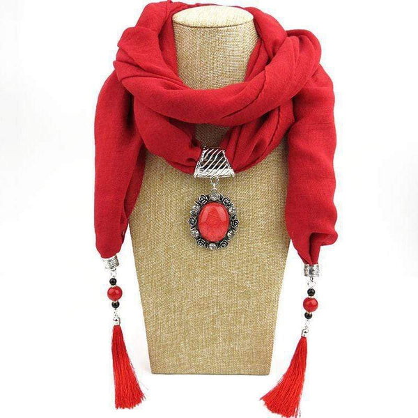 TIY Scarves Vintage Style Alloy Flower Pendant Women Solid Color Tassel Necklace TIY