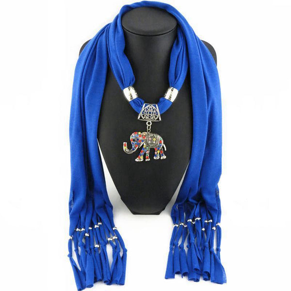 TIY Scarves Vintage Style Multicolor Rhinestone Alloy Elephant Pendant Necklace Scarf TIY
