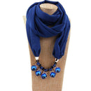 Women Solid Color Chiffon Scarf Fashion Crystal Pendant Necklace