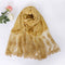 Women Solid Color Embroidered Lace Pearl Design Ethnic Scarf