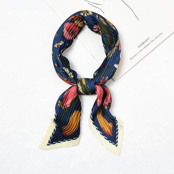 Women Square Shape Elegant Flower Print Pleated Square Scarf