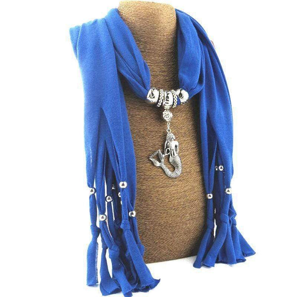 Women Unique Alloy Mermaid Pendant Necklace Polyester Scarf