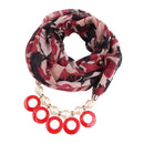 Women Unique Bright Color Imitation Pearl Pendant Floral Print Scarf