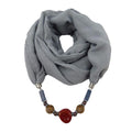 Women Vintage Style Ceramic Beads Pendant Necklace Wrapped Scarf