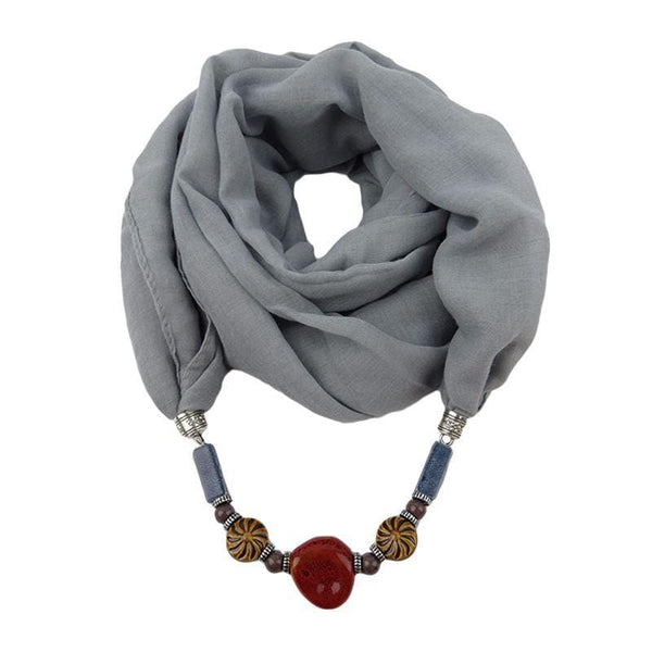Women Vintage Style Ceramic Beads Pendant Necklace Wrapped Scarf
