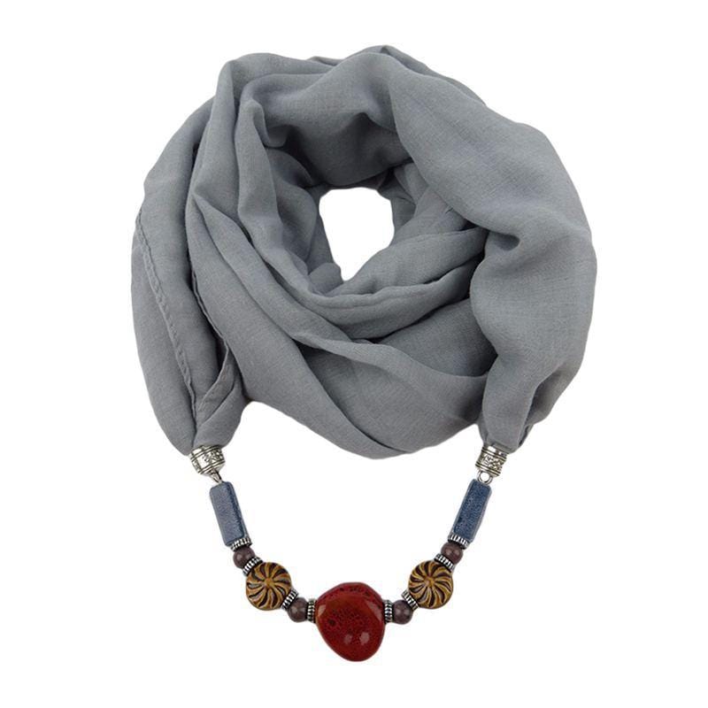 Women Vintage Style Ceramic Beads Pendant Necklace Wrapped Scarf