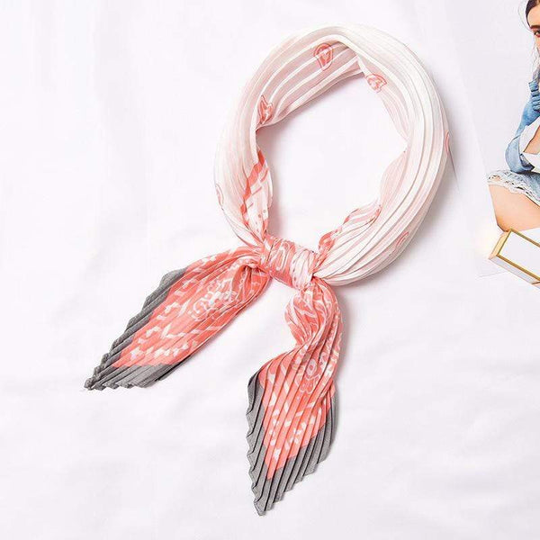 Women Vintage Style Color Blocking Pleated Satin Square Scarf