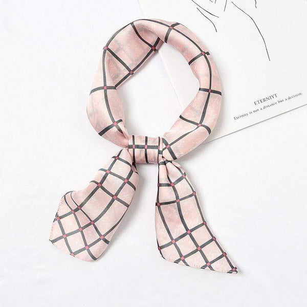 Young Women Simple Checkered Print Good Quality Satin Square Scarf