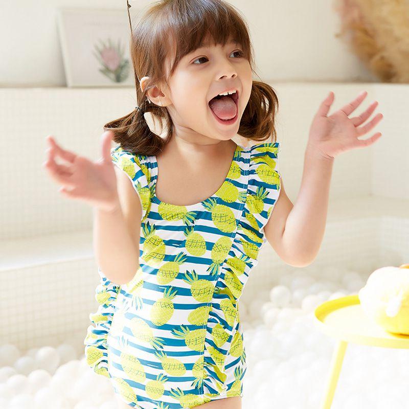 TIY Swimwear One Piece Girl Fresh Style Pineapple Print Ruffle Design Swimwear TIY