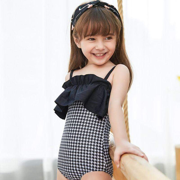 TIY Swimwear Simple Style Girl Plaid Print Spaghetti Strap Swimwear TIY