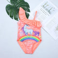 Sweet Girl Rainbow Unicorn Print One-shoulder Swimwear