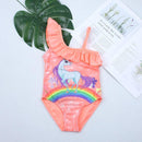 Sweet Girl Rainbow Unicorn Print One-shoulder Swimwear