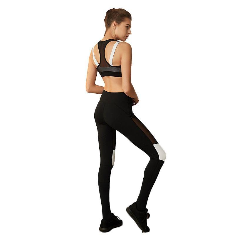 Women Unique Color Blocking Mesh Patchwork Design Sports Leggings