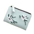 Trendy Graceful Flowers Embroidered Thin Zipper Short College Student Wallet