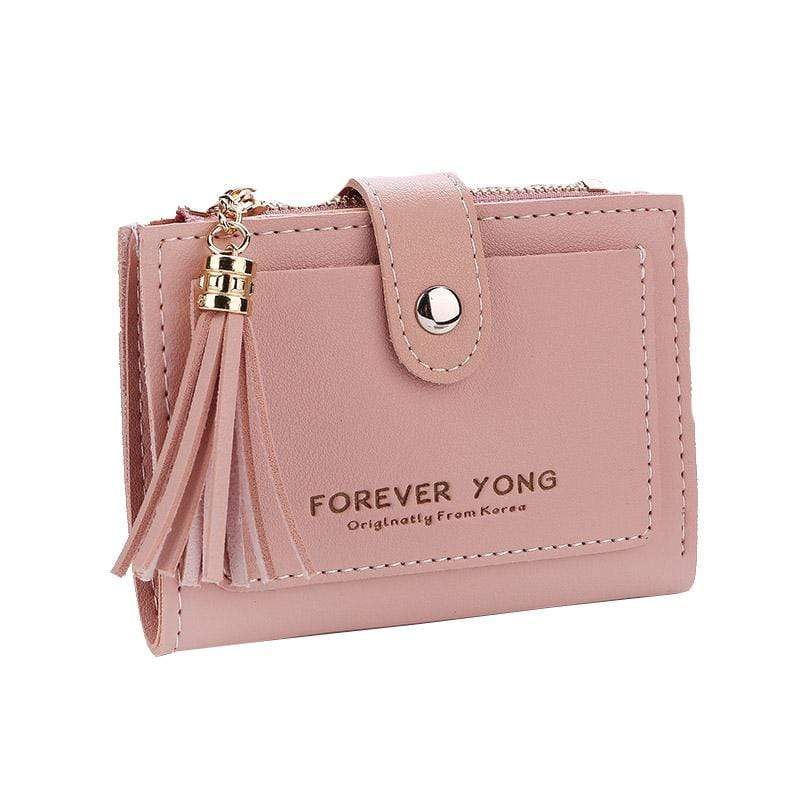 Youth Ladies Fashion Buckle Hasp Tassel Pendant Zipper Multi-card Pockets Short Wallet