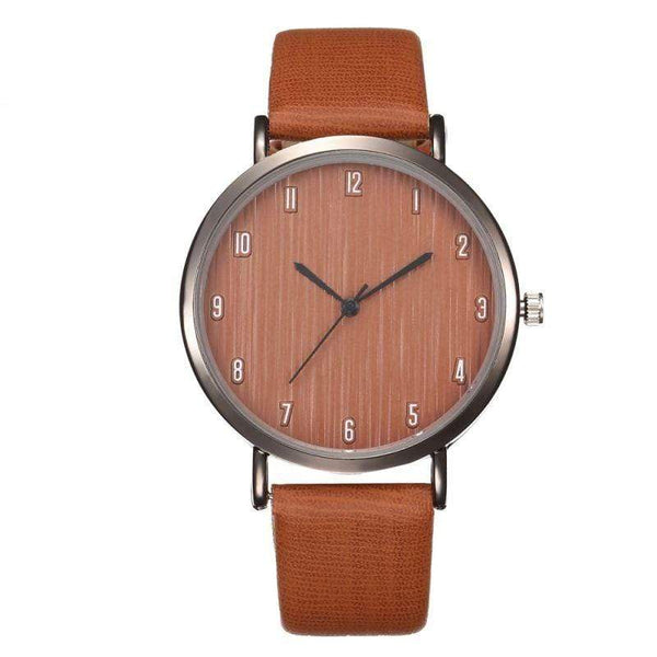 Unisex Style Creative Wooden Pattern Dial Plate PU Band Watch