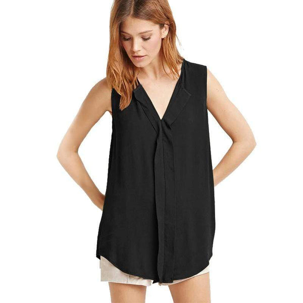 TIY Women Apparel New Summer Female Sleeveless Deep V-Neck Loose T-Shirt TIY