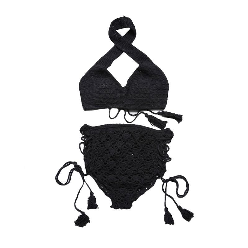 TIY Women Apparel New Summer Sexy Woman Cross Bohemia Handmade Knitting Bikini Set Swimwear Split TIY