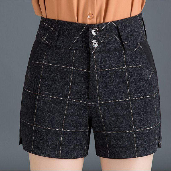 TIY Women Apparel Office Lady Elegant Checked Pattern High-waisted Shorts TIY