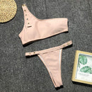 TIY Women Apparel One-shoulder Solid Color Women Two-pieces Bikini Swimwear TIY