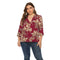 TIY Women Apparel Plus Size Loose Pattern Floral Print V Neck Long-sleeve Blouse TIY