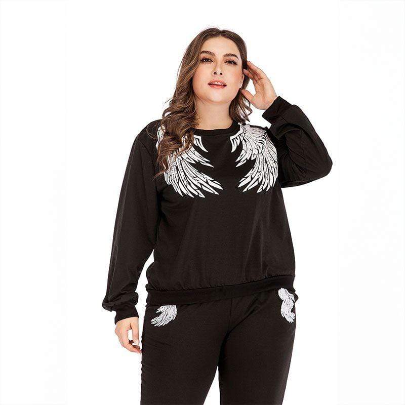 TIY Women Apparel Plus Size Street Style Unique Angel Wing Print Pullover Sweatshirt TIY